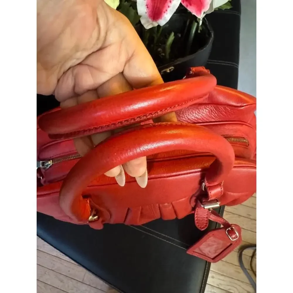 WEEKEND MAXMARA PEBBLE LEATHER red TOTE BAG SATCHEL (120